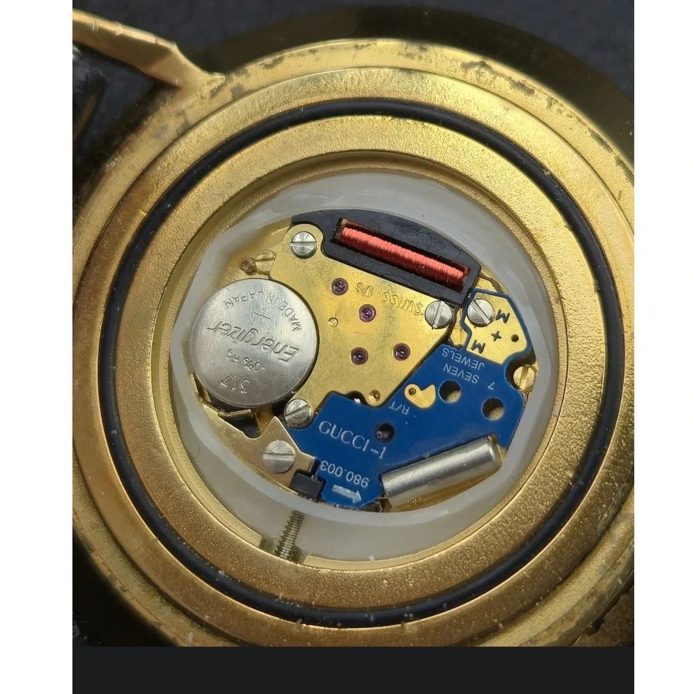 Vintage 3000.2.M Gucci Watch Gold Plated Green Red Sherry Line‎ Dial Roman Bezel